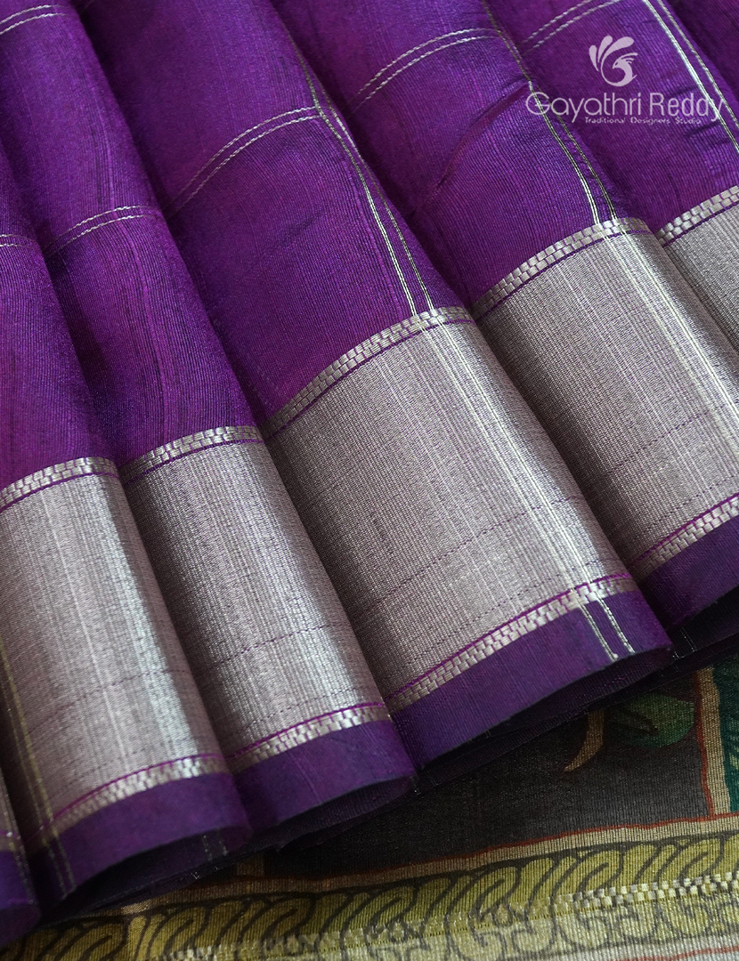 Semi Tussar Saree in Deep Purple