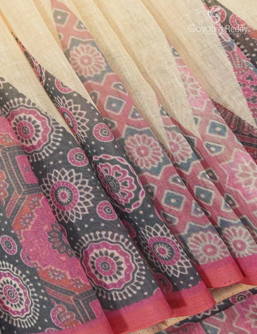 Pure Linen Saree in Cream