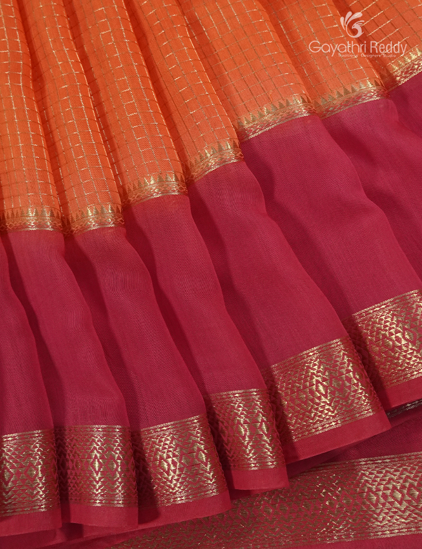 Semi Mysore Crepe Saree in Orange and Red
