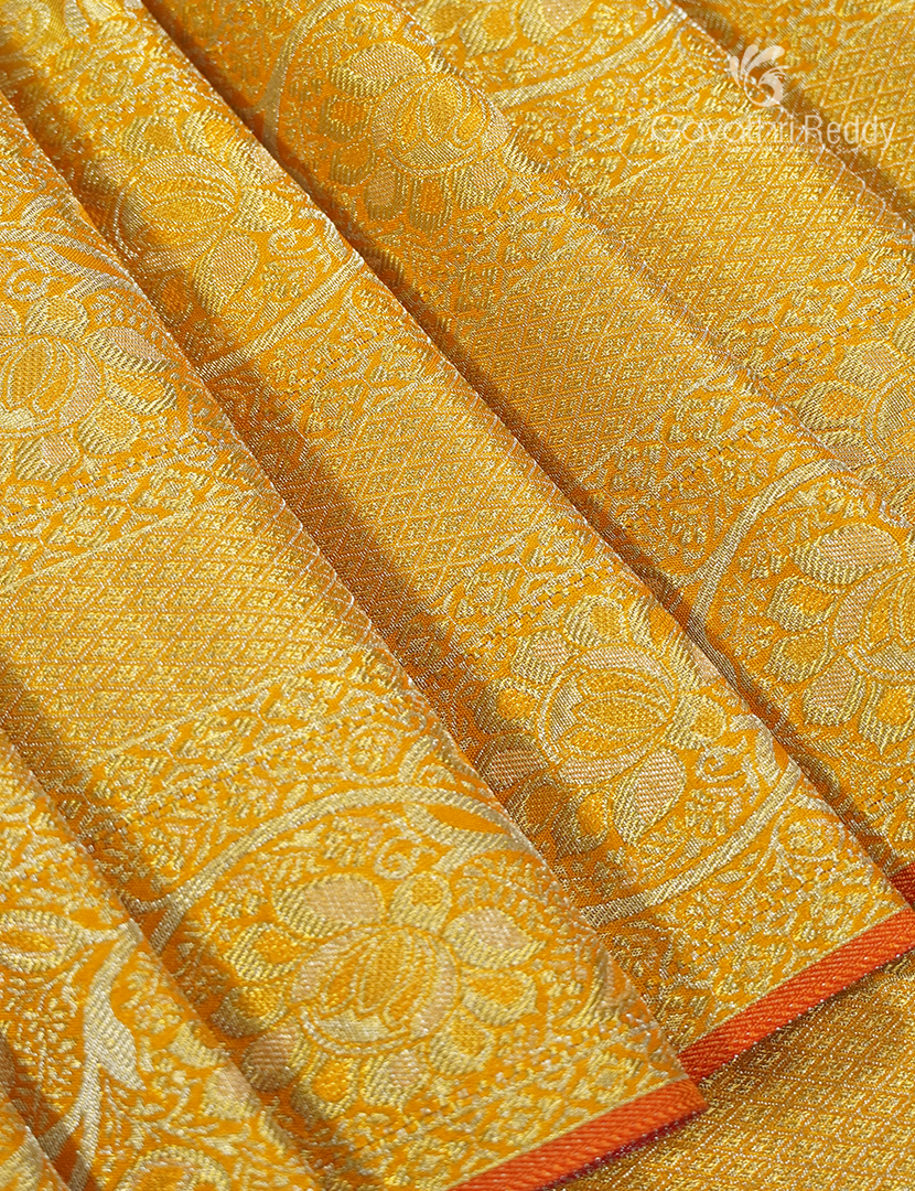 Pure Kanchipuram Silk Bridal Saree in Golden Yellow