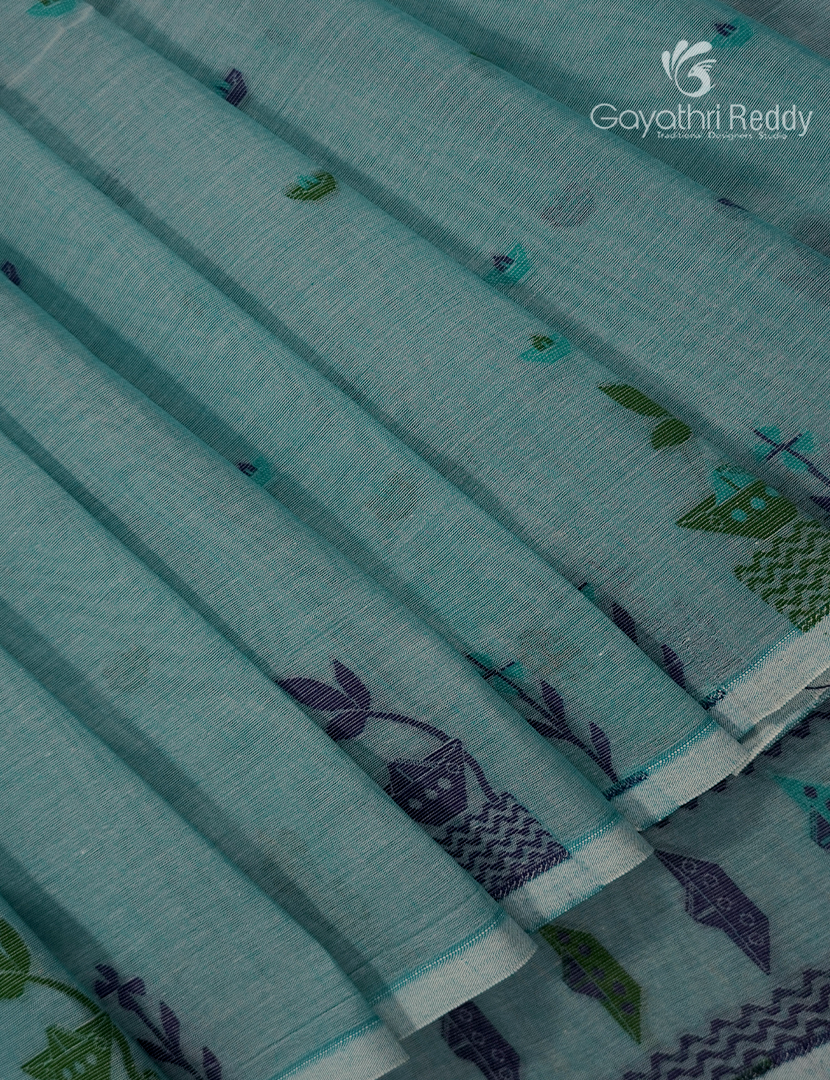 Jamdani Cotton Saree in Light Blue