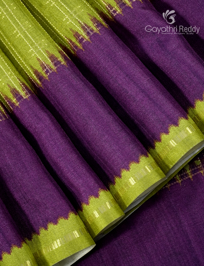 Semi Tussar Saree in Parrot Green and Purple