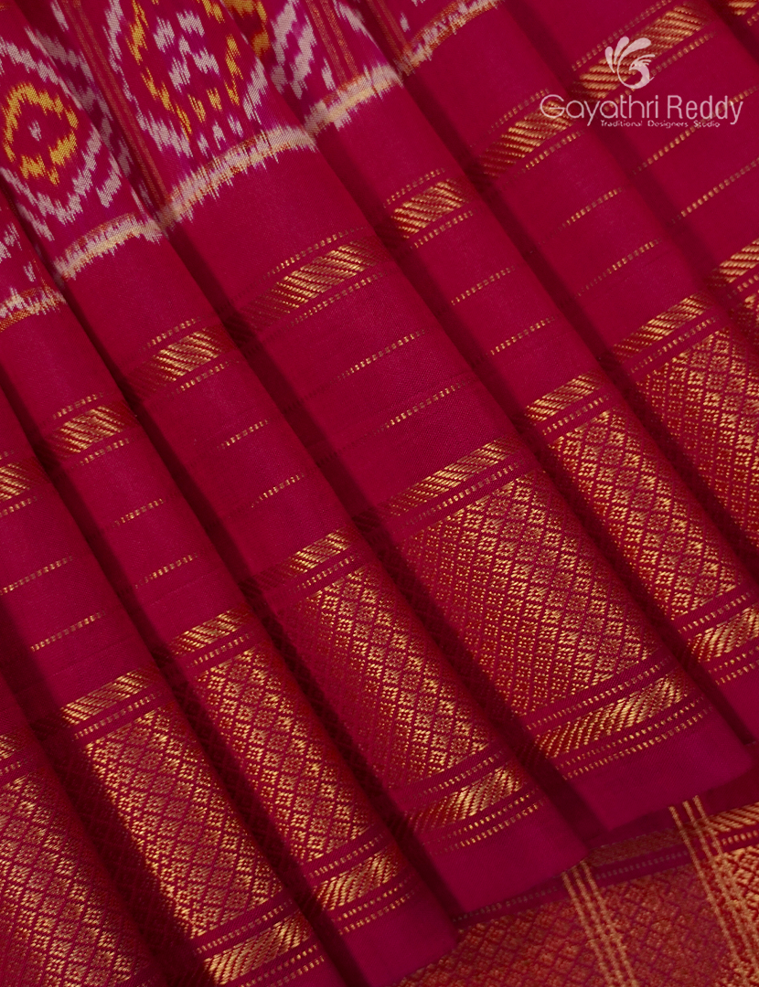 Pure Ikat Silk Saree in Yellow and Pink