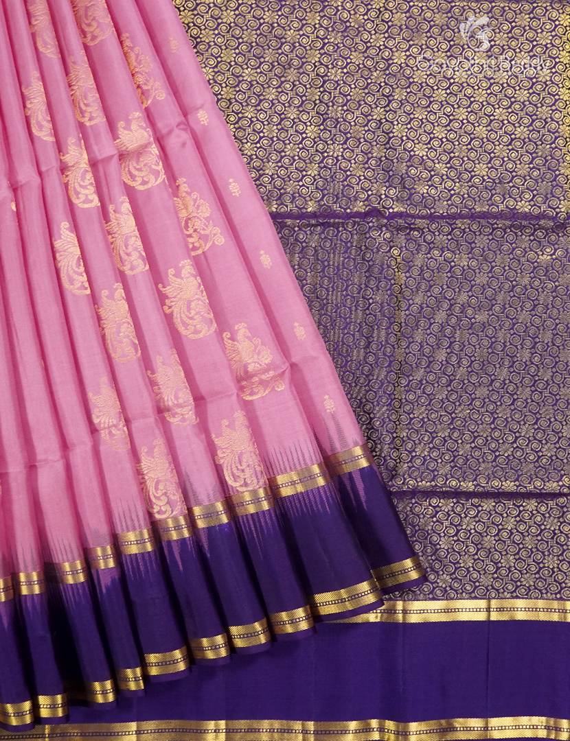 Pure Kanchi Vintage Saree in Baby Pink and Deep Violet