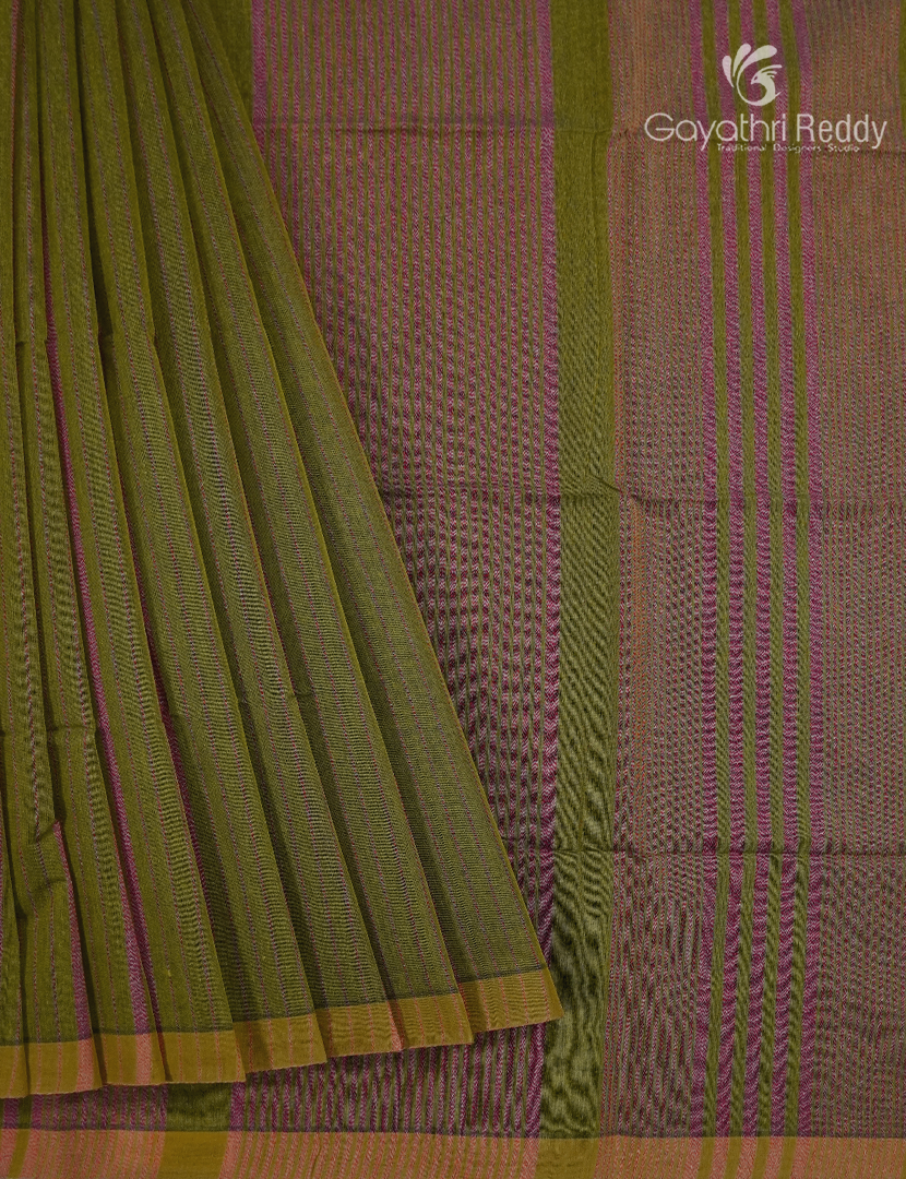Pure Handloom Cotton Saree in Olive Green