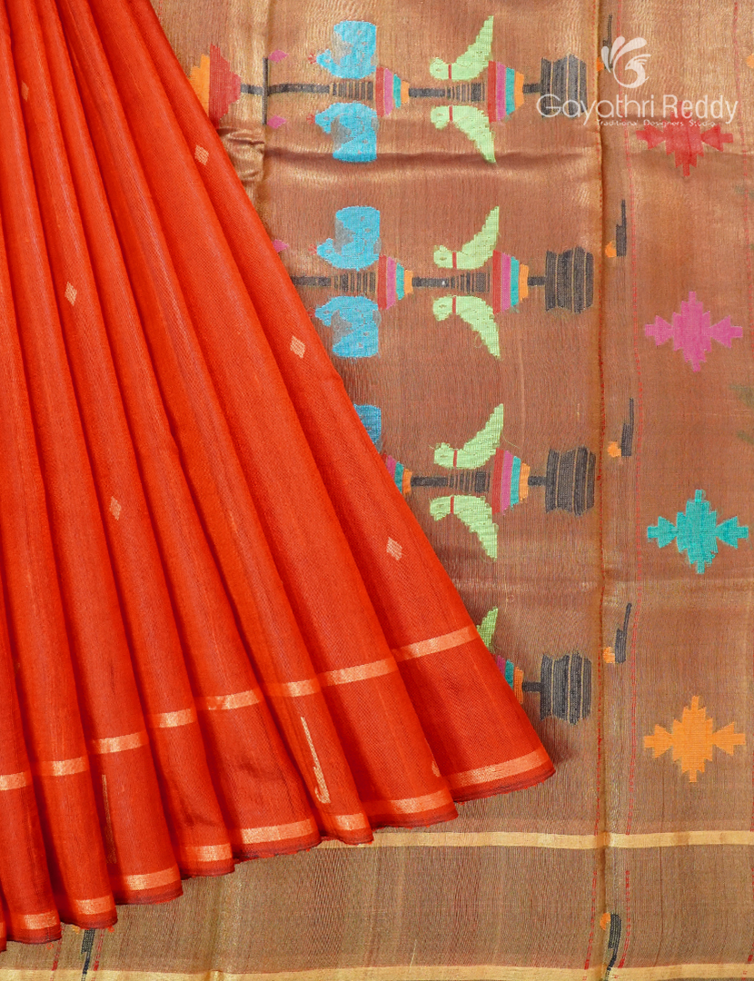 Pure Khadi Pattu Saree in Orange