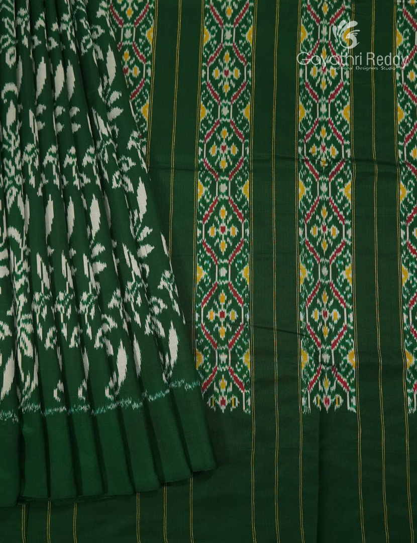 Pure Ikat Silk Saree in Bottle Green