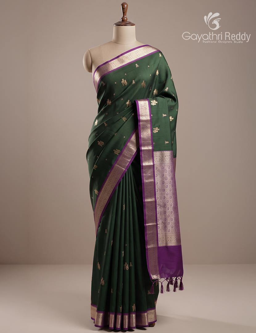Soft Silk Saree in Deep Green and Deep Magenta