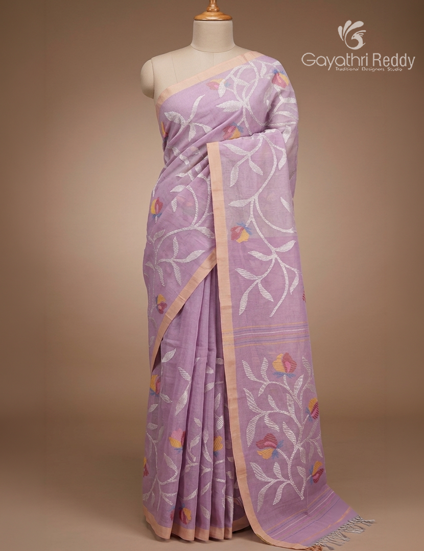 Pure Jamdani Kora Saree in Baby Pink