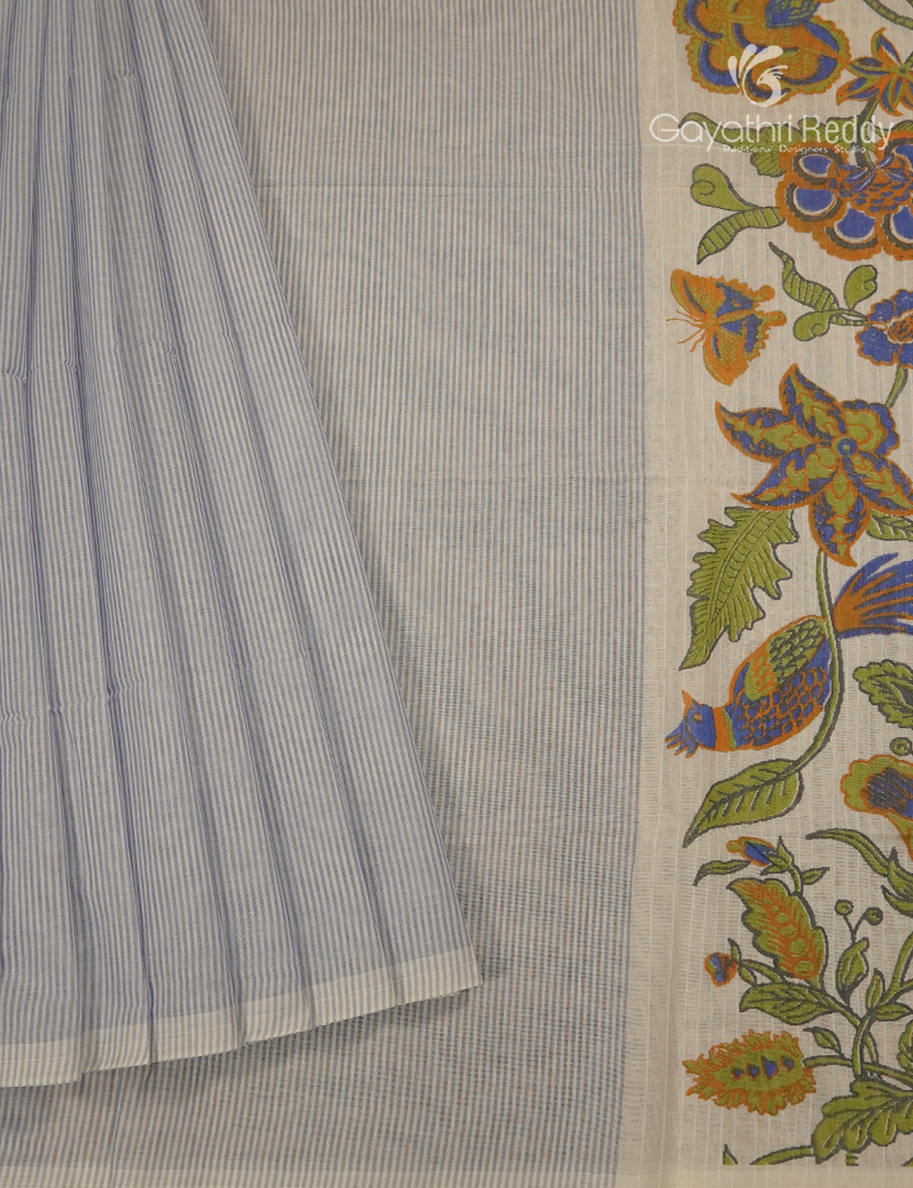 Pure Kanchi Cotton Printed Saree in Denim Grey