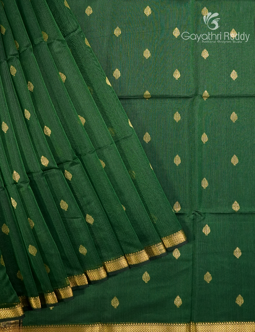 Pure Chanderi Sico Saree in Deep Bottle Green
