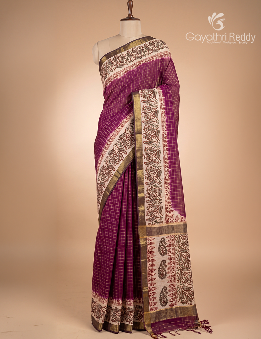 Mangalgiri Kalamkari Saree in Deep Plum