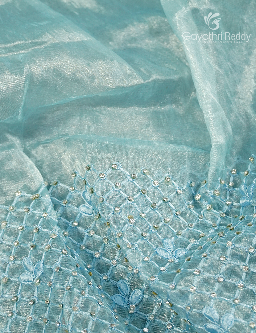 Glass Organza Saree in Powder Blue