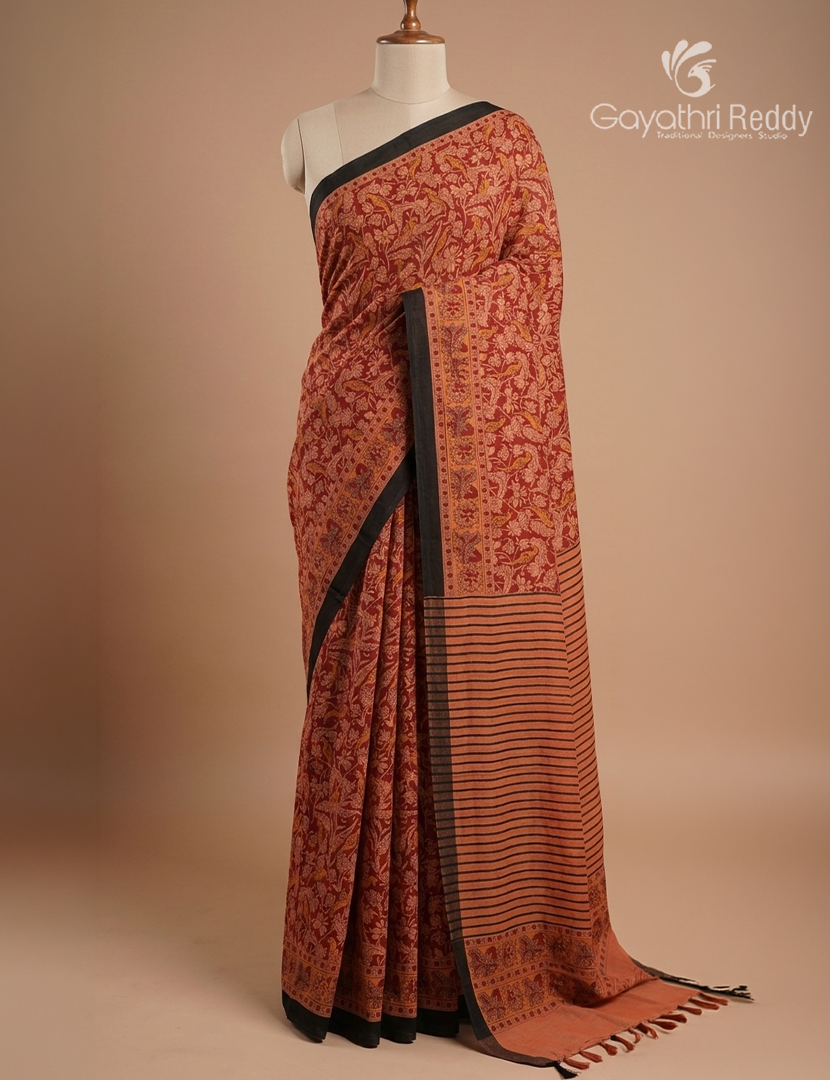 Pure MulMul Cotton Saree in Maroon and Baby Pink