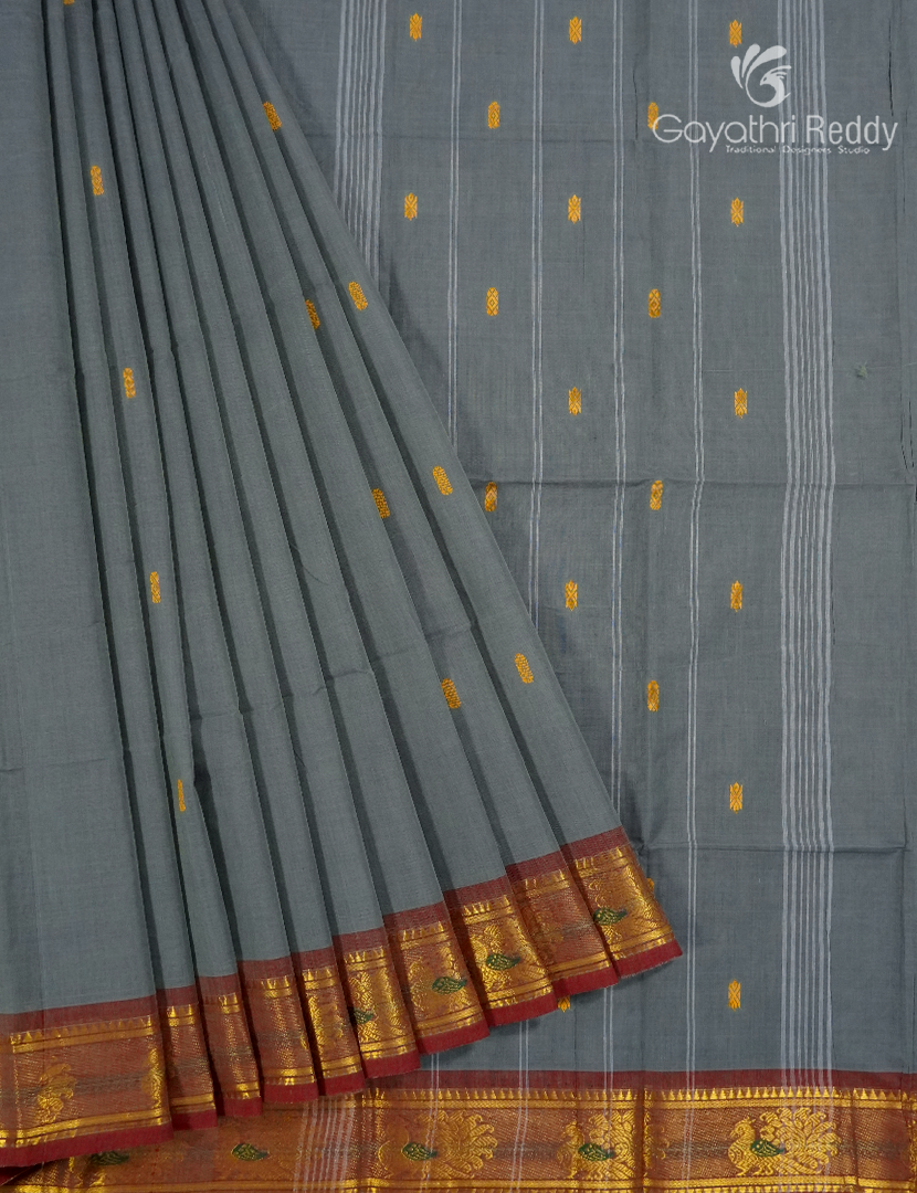 Pure Handloom Cotton Saree in Ash Grey