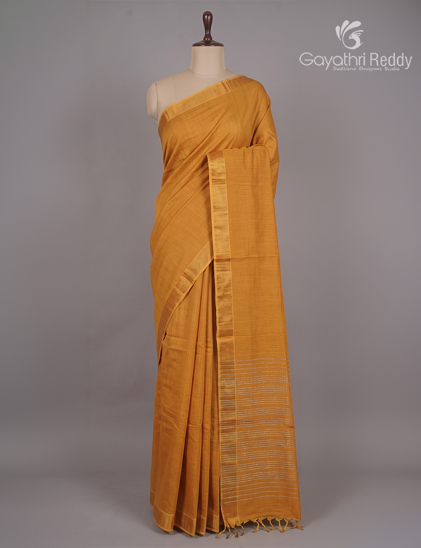Pure Handloom Cotton Saree in Orange