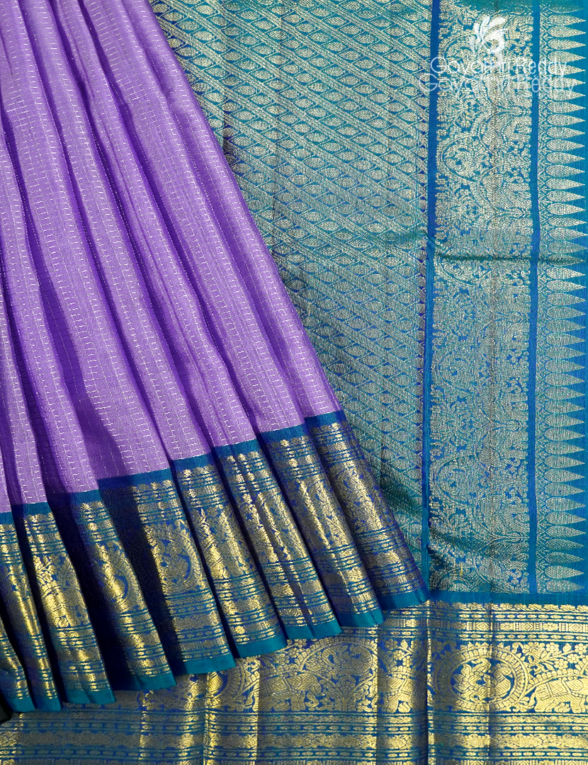 Pure Kanchi Vintage Saree in Lavender and Deep Peacock Blue
