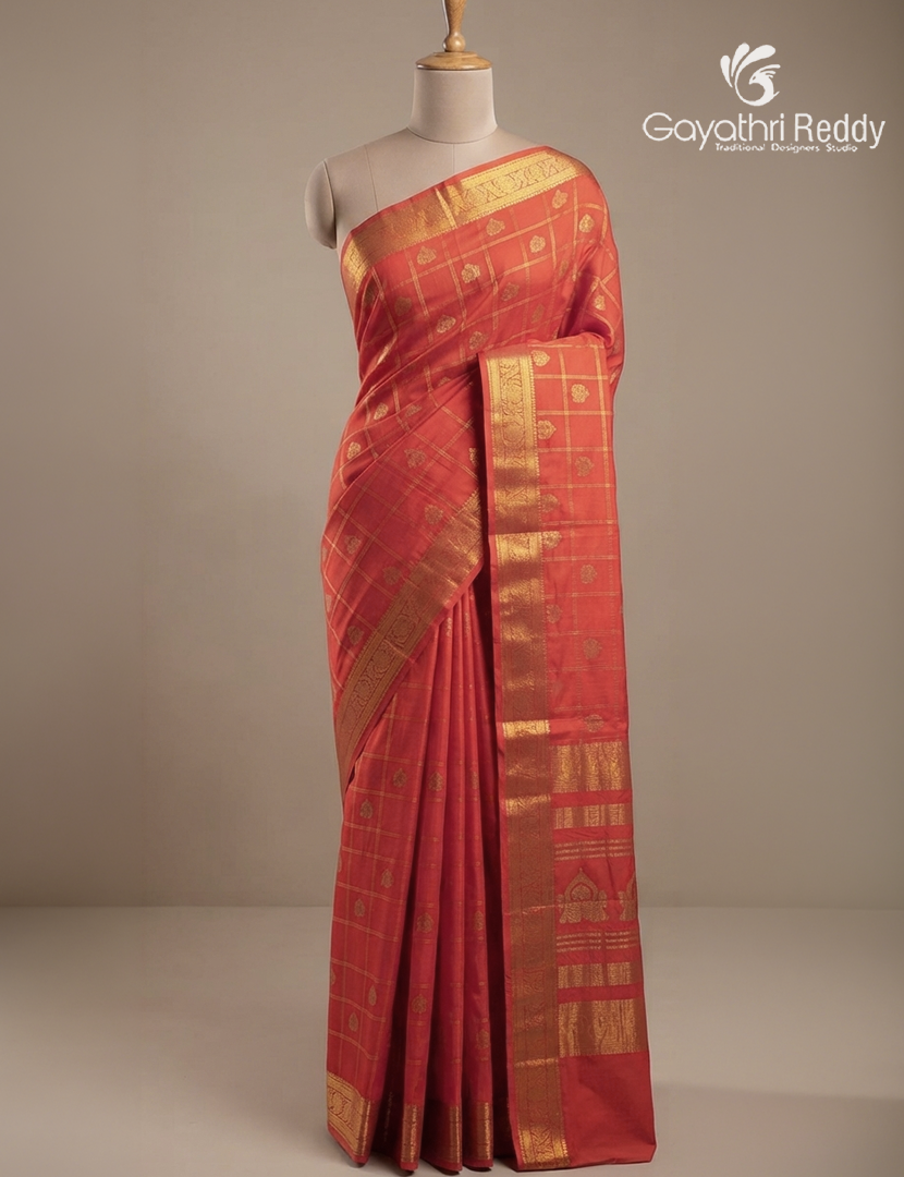 Pure Mysore Silk Saree in Peachish Orange