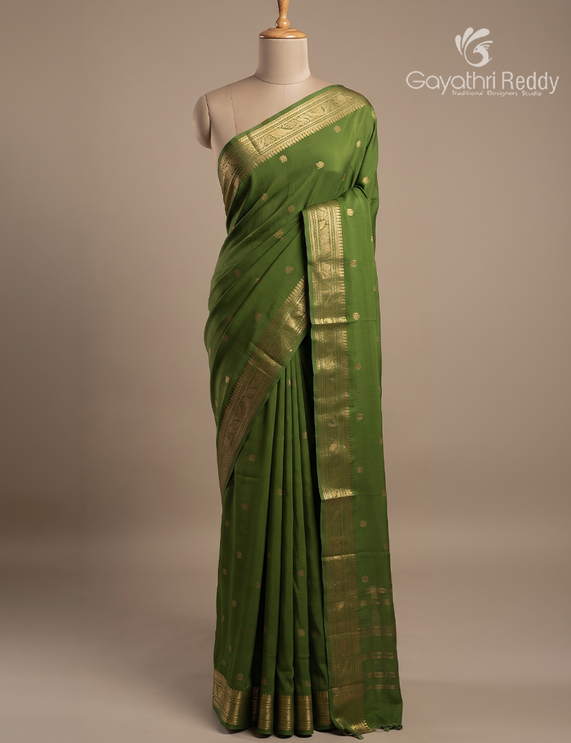 Semi Mysore Crepe Saree in Mehendi Green