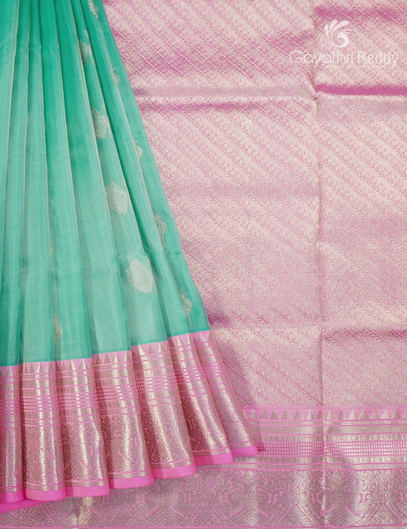 Pure Venkatagiri Silk Saree in Sea Green and Baby Pink