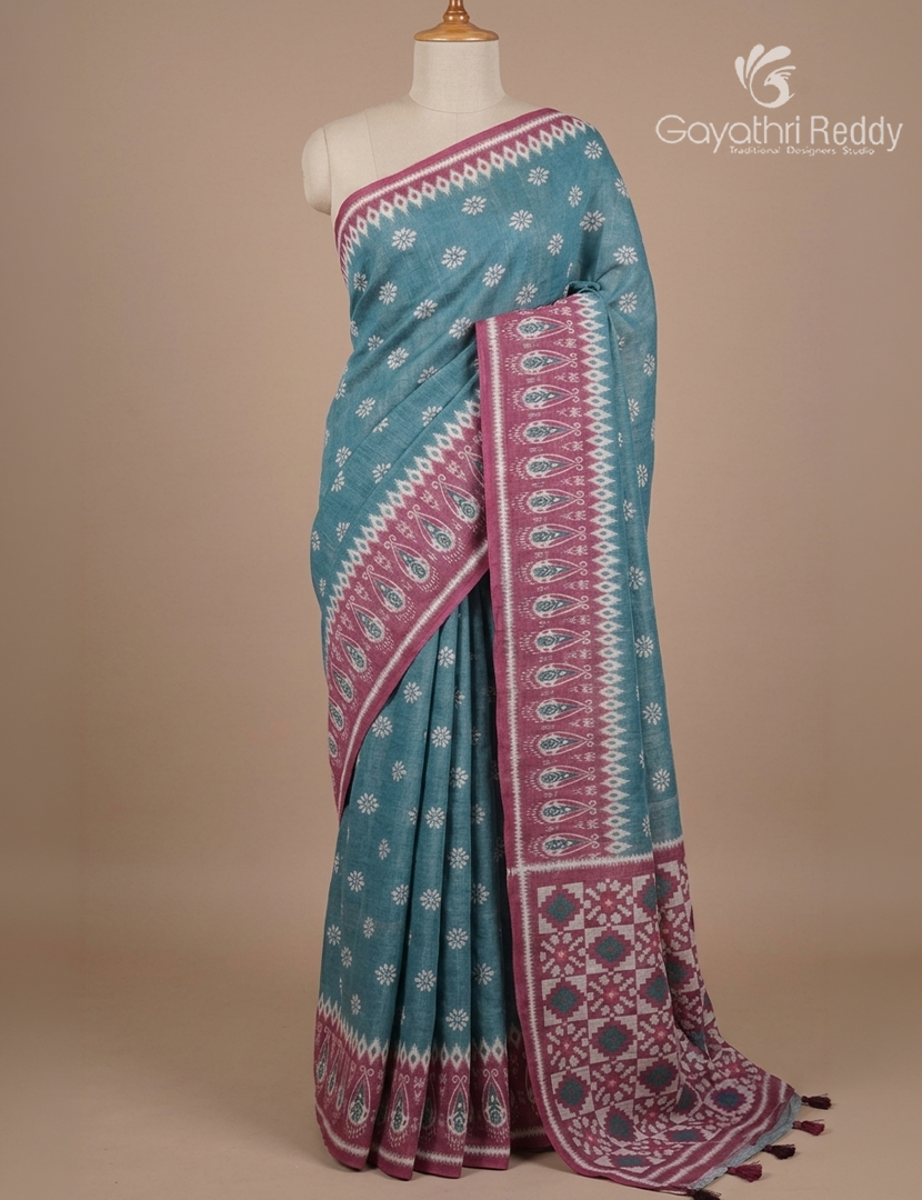 Linen Cotton Saree in Grey