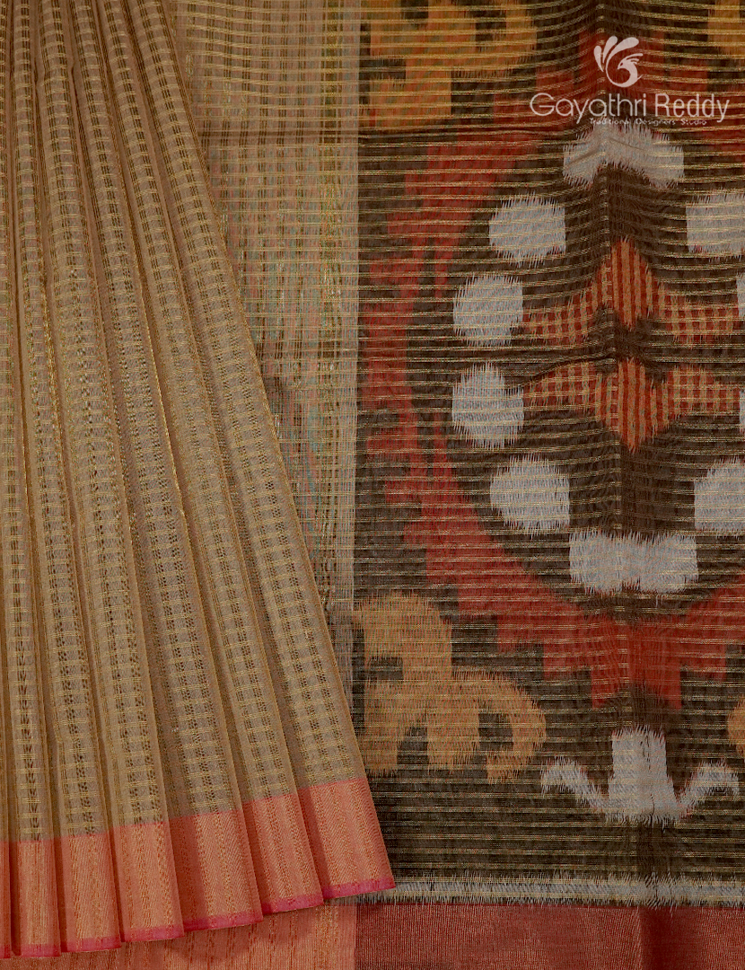 Semi Ikat Silk Saree in Beige