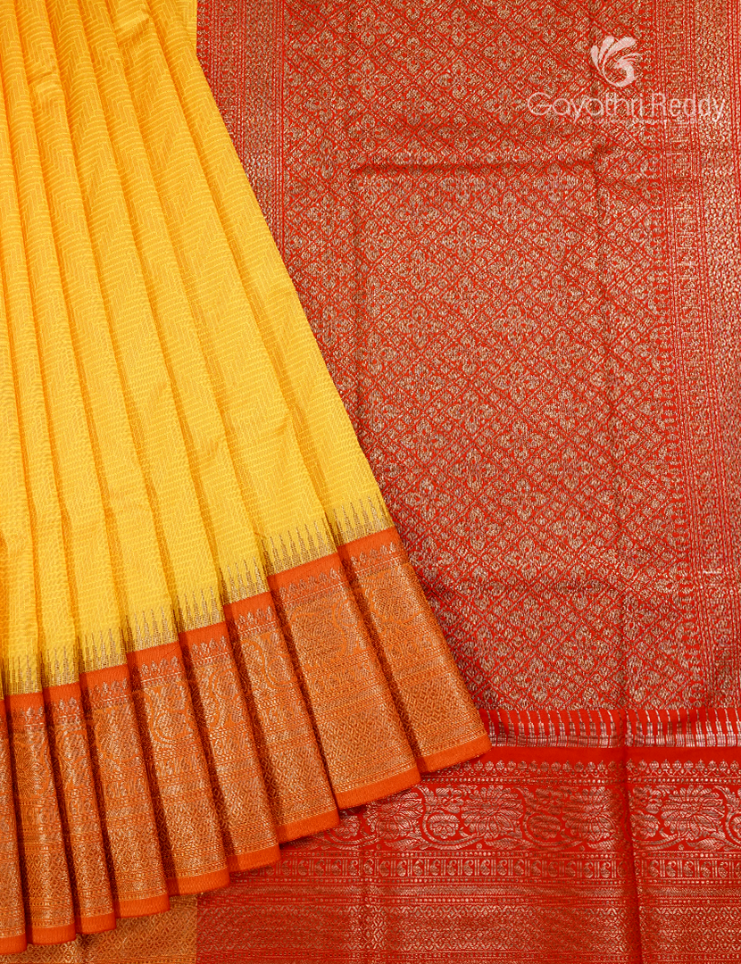 Semi Katan Silk Saree in Golden Yellow and Red