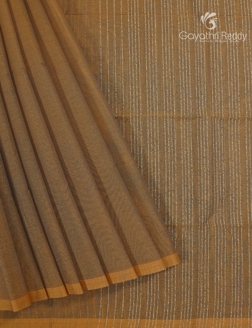 Pure Handloom Cotton Saree in Dry Mehendi