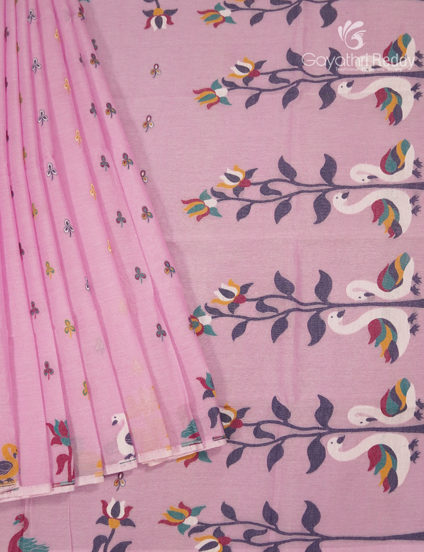 Jamdani Cotton Saree in Baby Pink