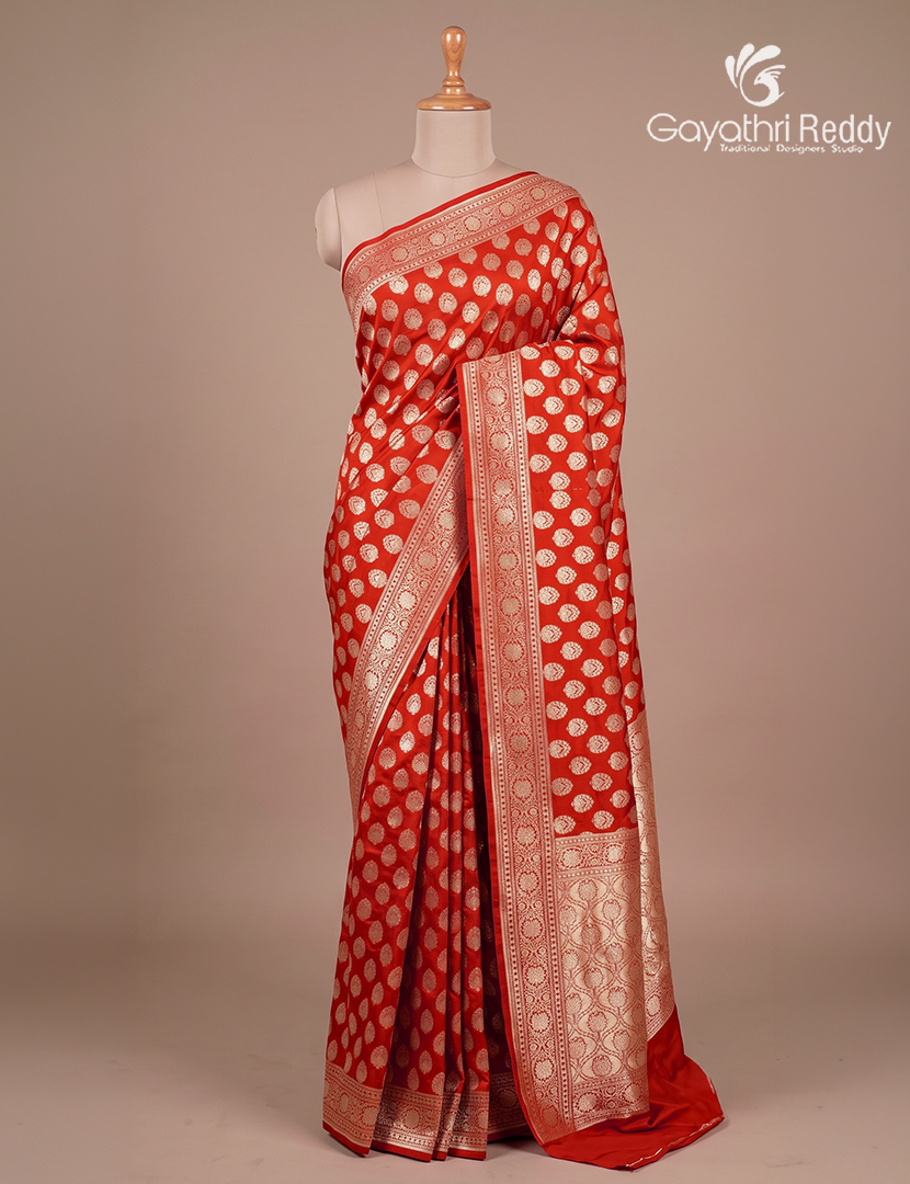 Pure Banaras Katan Silk in Bridal Red