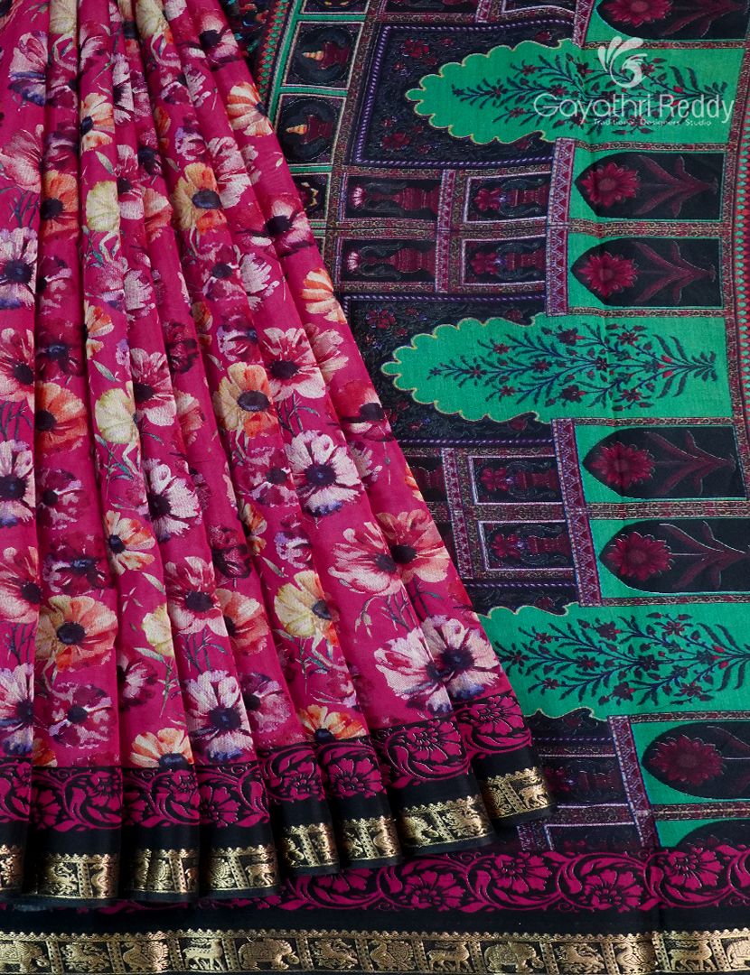 Vidarbha Sico Saree in Rani Pink and Deep Navy Blue