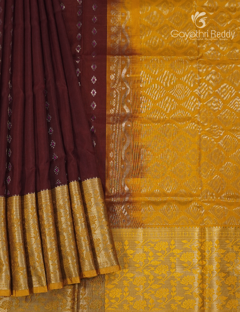Pure Uppada Silk Saree in Maroon and Yellow
