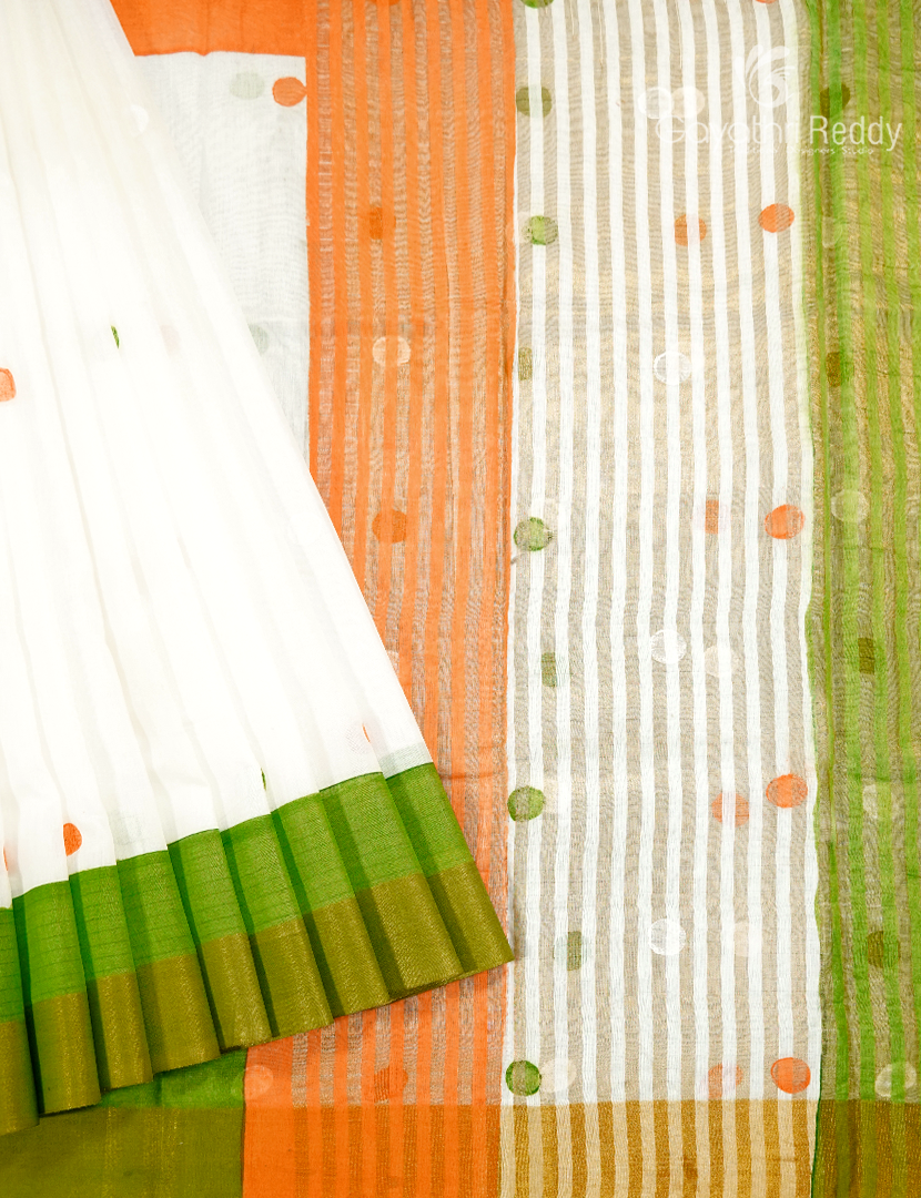 Semi Tussar Silk  Saree in White with Tirangaa Border Independence Day Special