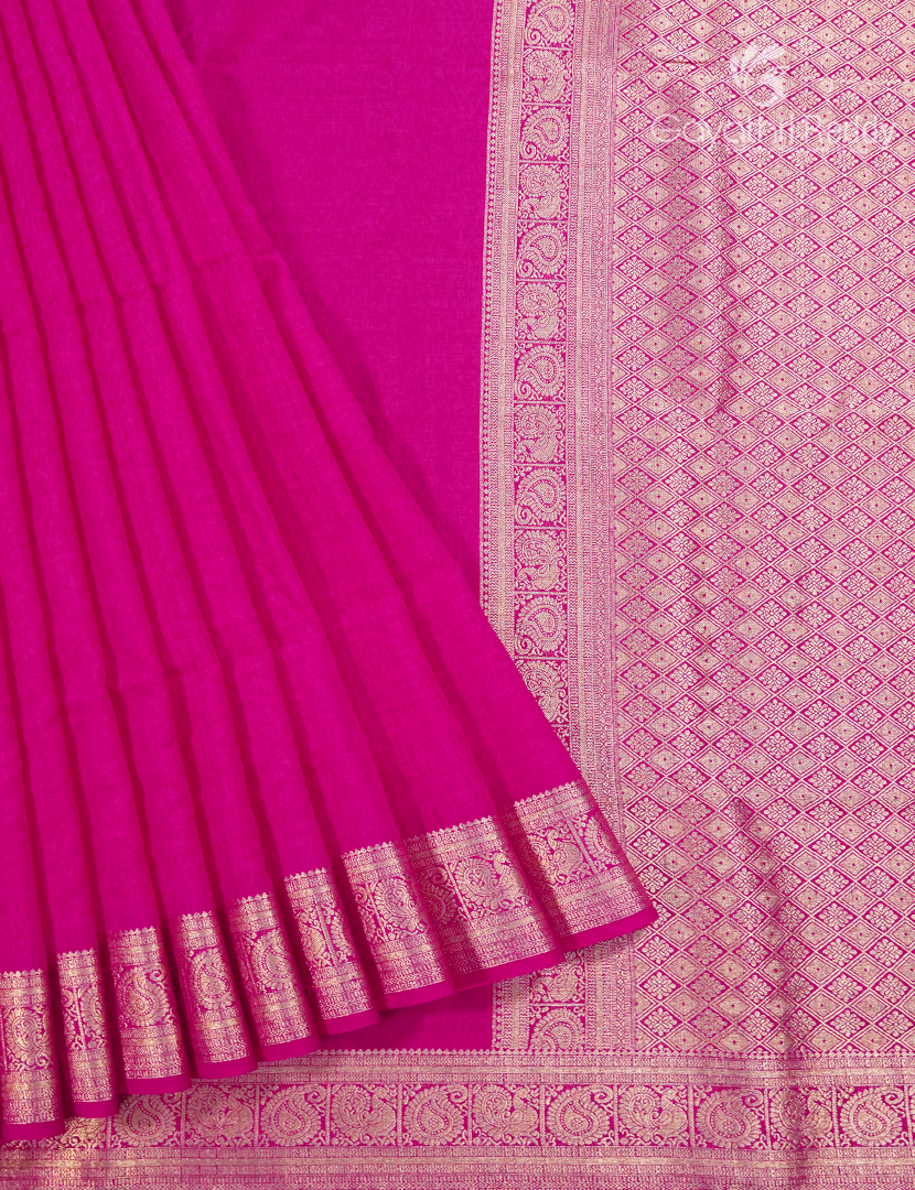 Semi Tussar Saree in Rani Pink
