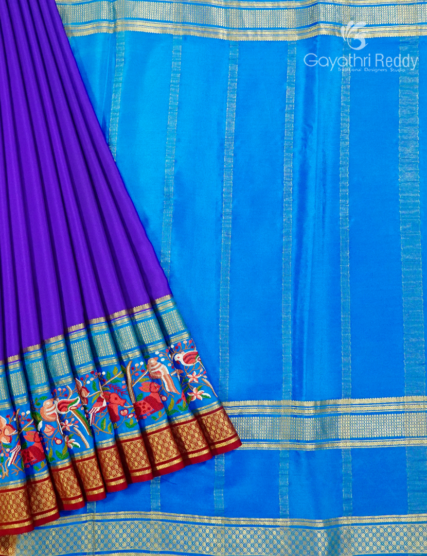 Pure Mysore Silk Saree in Purple and Blue
