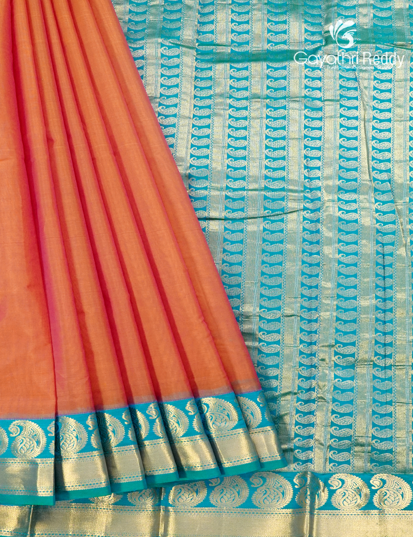 Pure Kanchi Sico Saree in Peach and Sea Foam Green