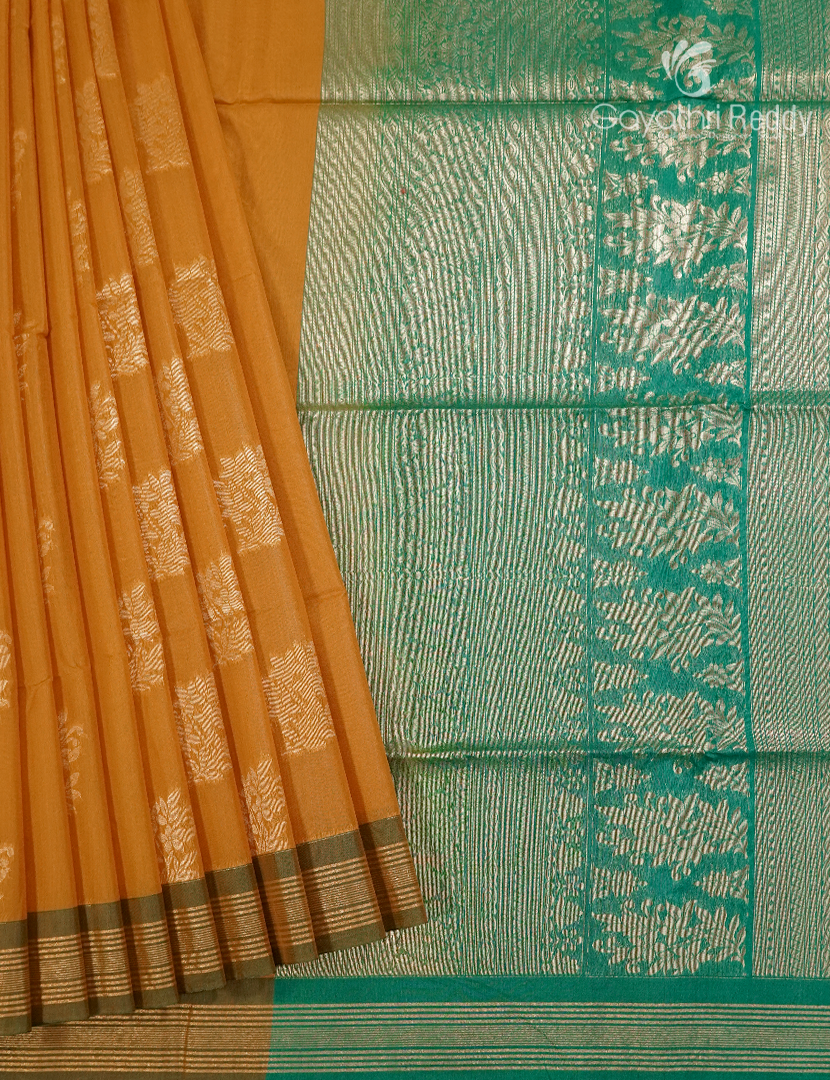 Kanchipuram Sico Saree in Yellow and Sea Green