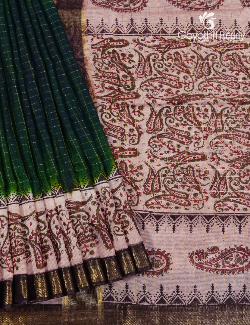 Mangalgiri Kalamkari Saree in Green