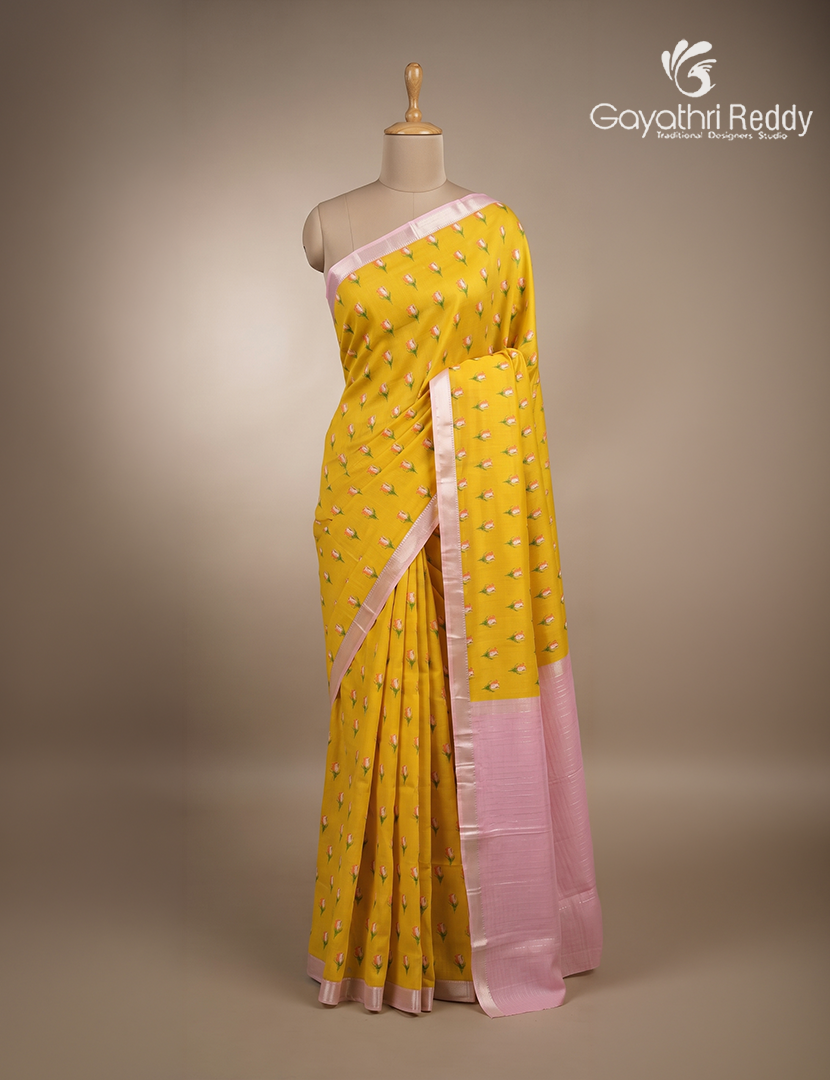Mangalagiri Pattu Saree in Champak Yellow and Baby Pink