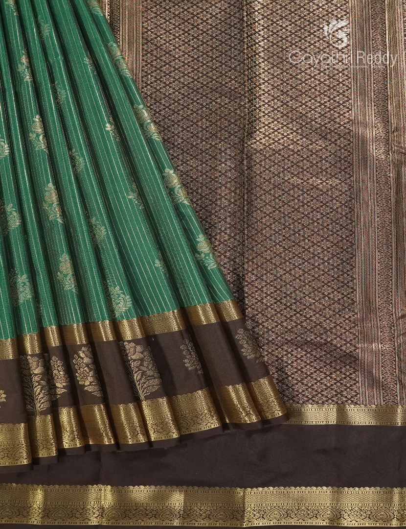 Semi Kanchipuram Silk Saree in Emerald Green and Brown