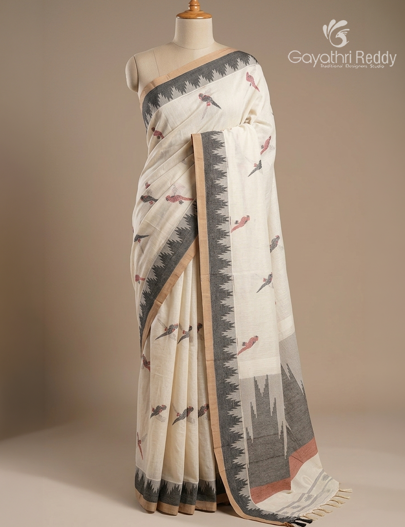 Pure Kanchi Cotton Saree in Off White