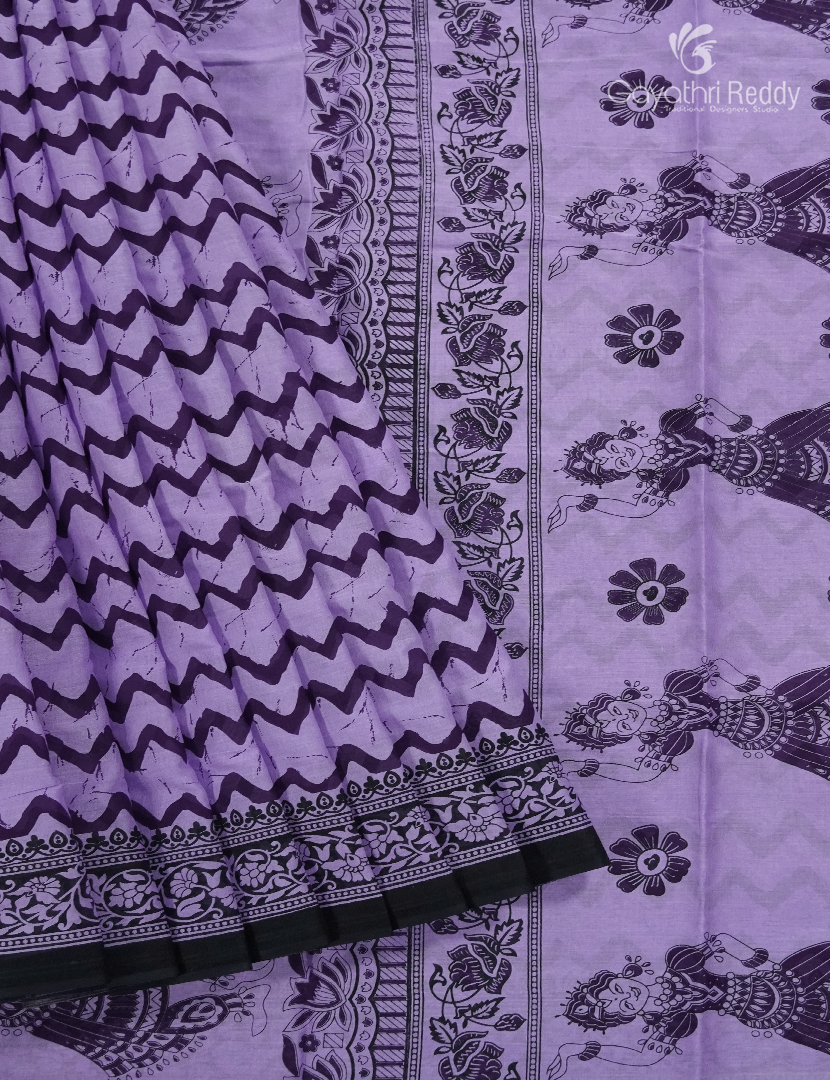 Pure MulMul Cotton Saree in Lavender and Purple
