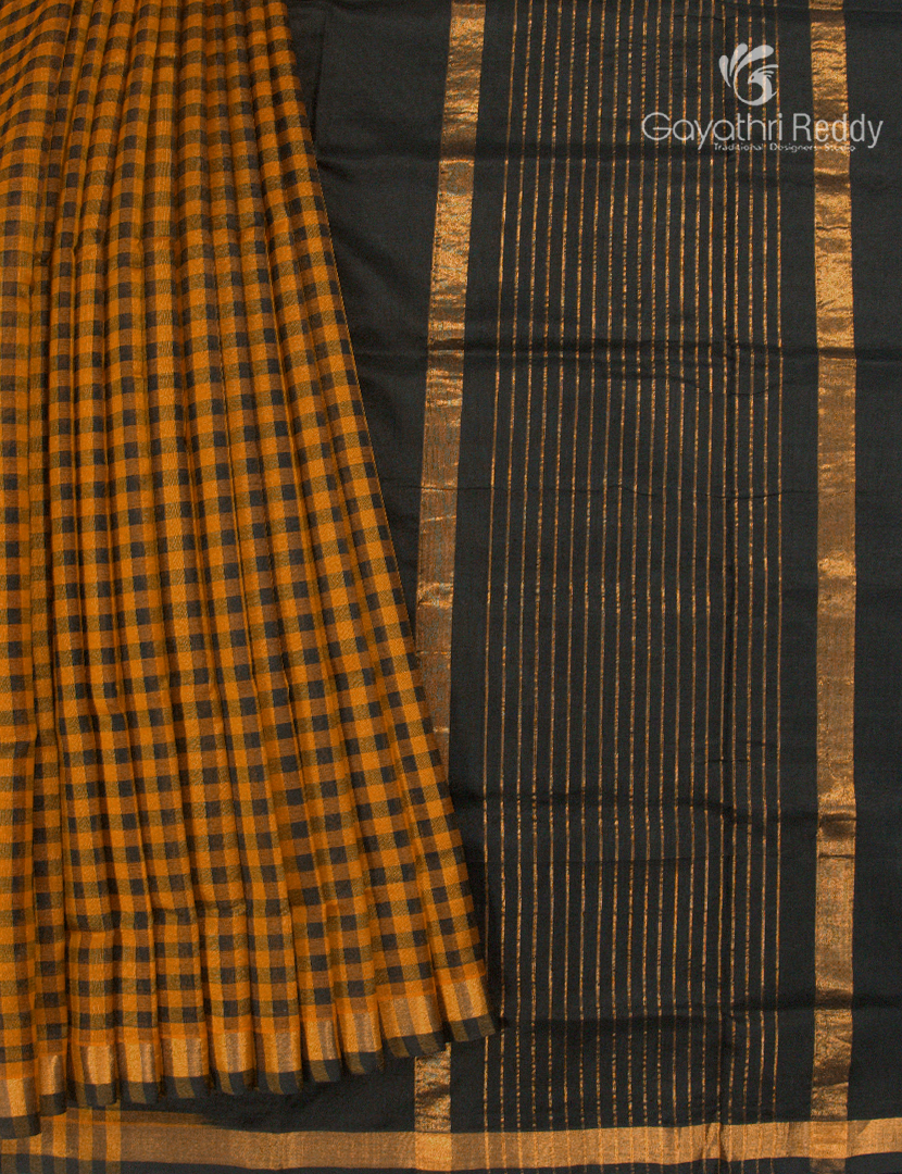 Pure Arani Sico Saree in Deep Mustard and Black