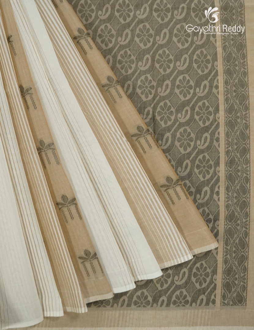 Pure Kanchi Cotton Saree in Cream and Olive Green