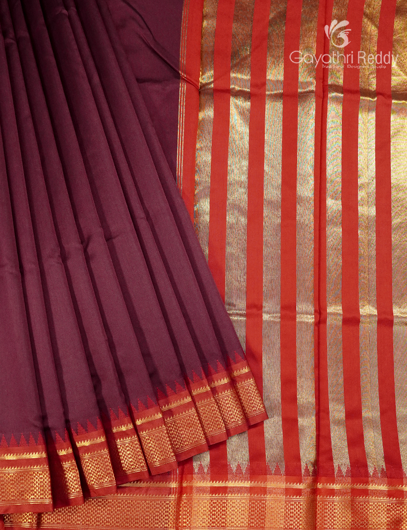 Semi Kanchipuram Art Silk Saree in Deep Maroon and Red