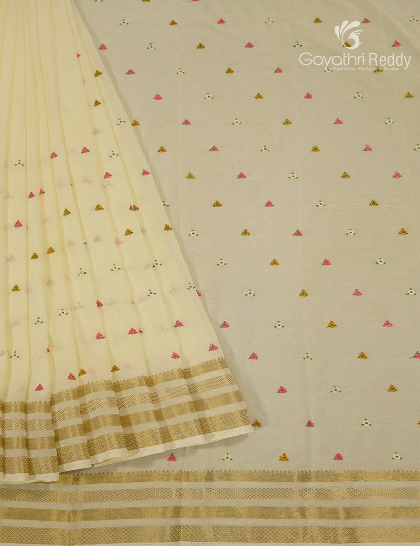 Chiffon Fancy Saree in Cream