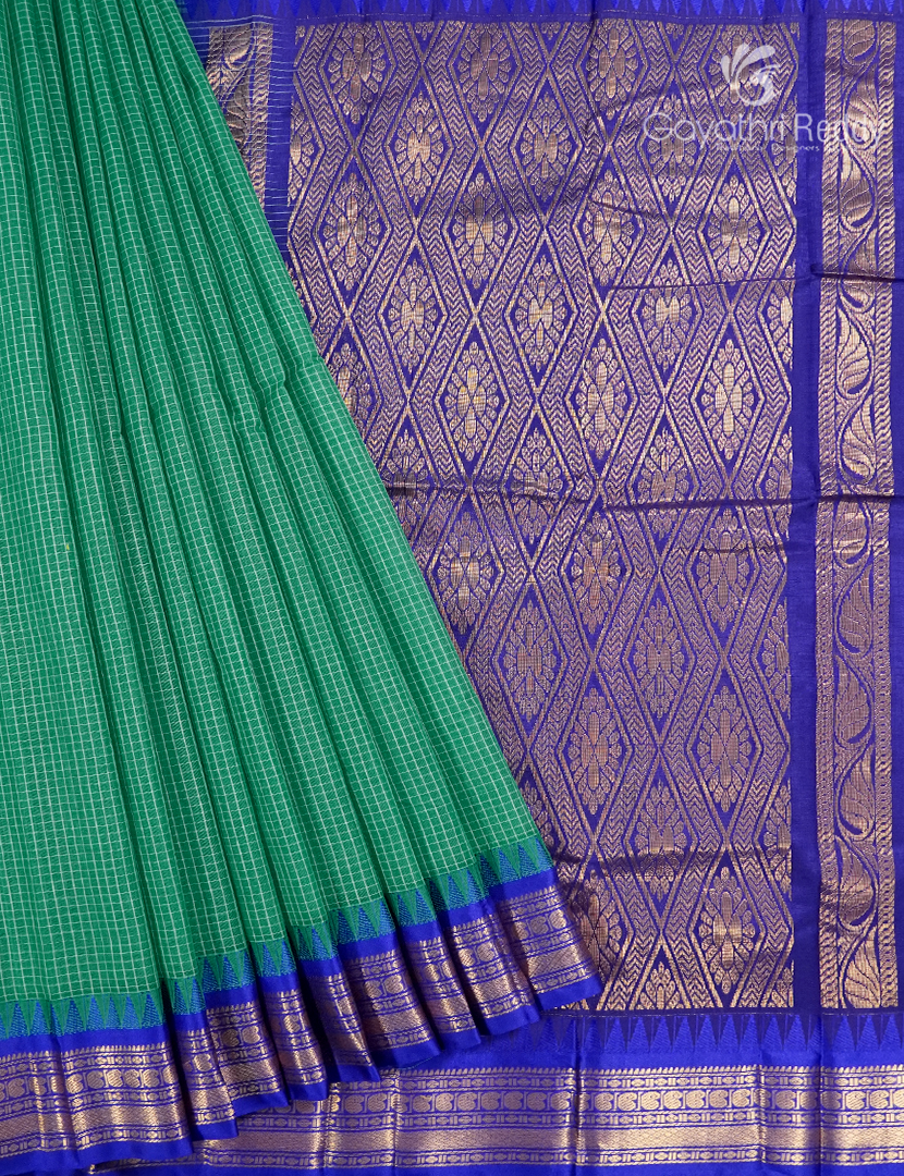 Pure Gadwal Cotton Saree in Sea Foam Green and Royal Blue