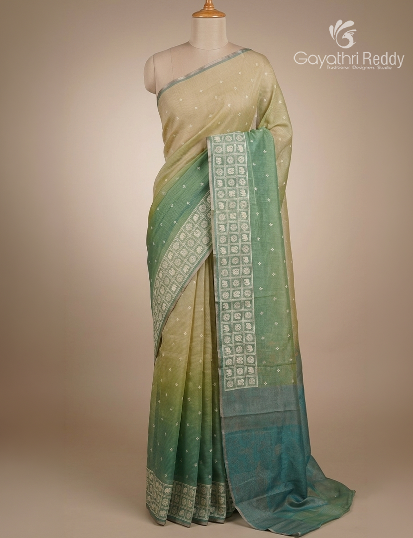 Silk Kota Saree in Lime and Sea Foam Green