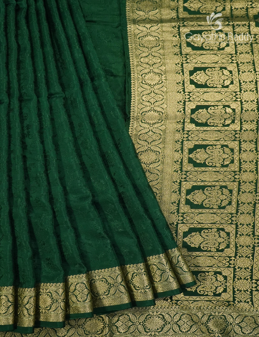 Semi Mysore Crepe Saree in Deep  Green