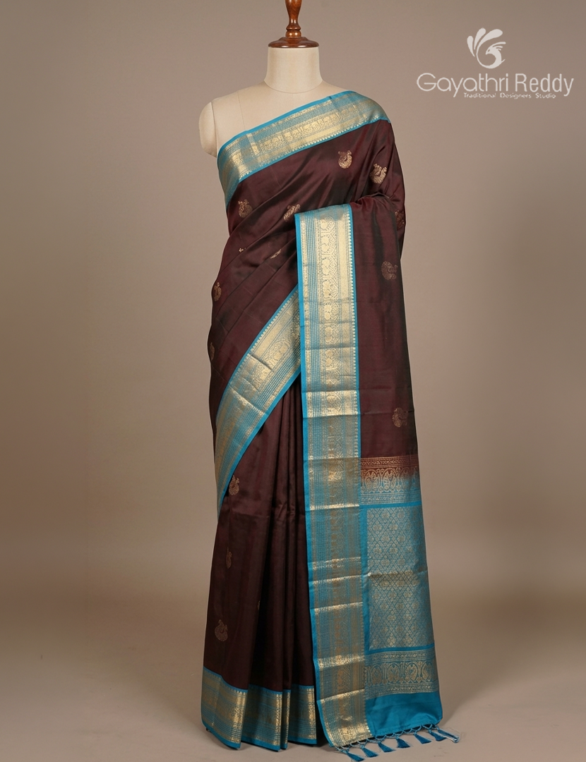 Pure Kanchipuram Soft Silk Saree in Deep Maroon and Blue